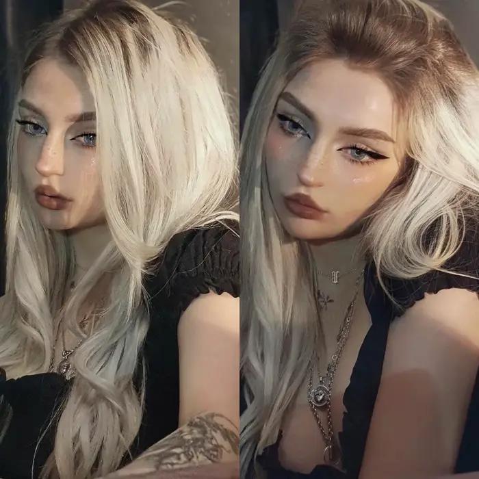 Perruque synthétique lisse longue blonde ombrée pour femmes, perruque en Fiber résistante à la chaleur avec raie centrale, couleur blond cendré, pour fête quotidienne