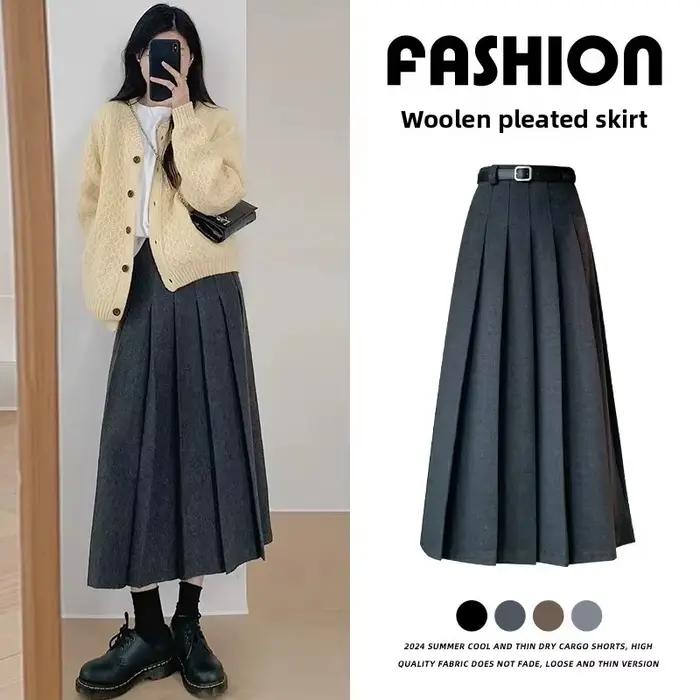 Jupe longue trapèze grise taille haute avec fermeture éclair pour femme