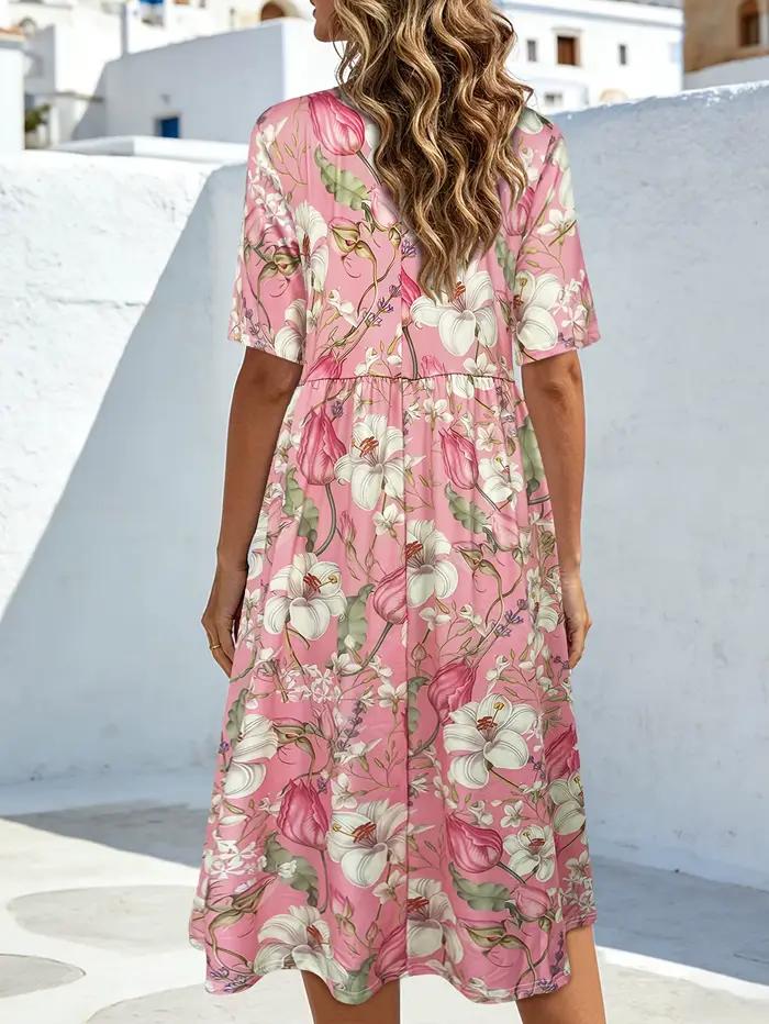 Robe mi-longue à imprimé floral pour femmes