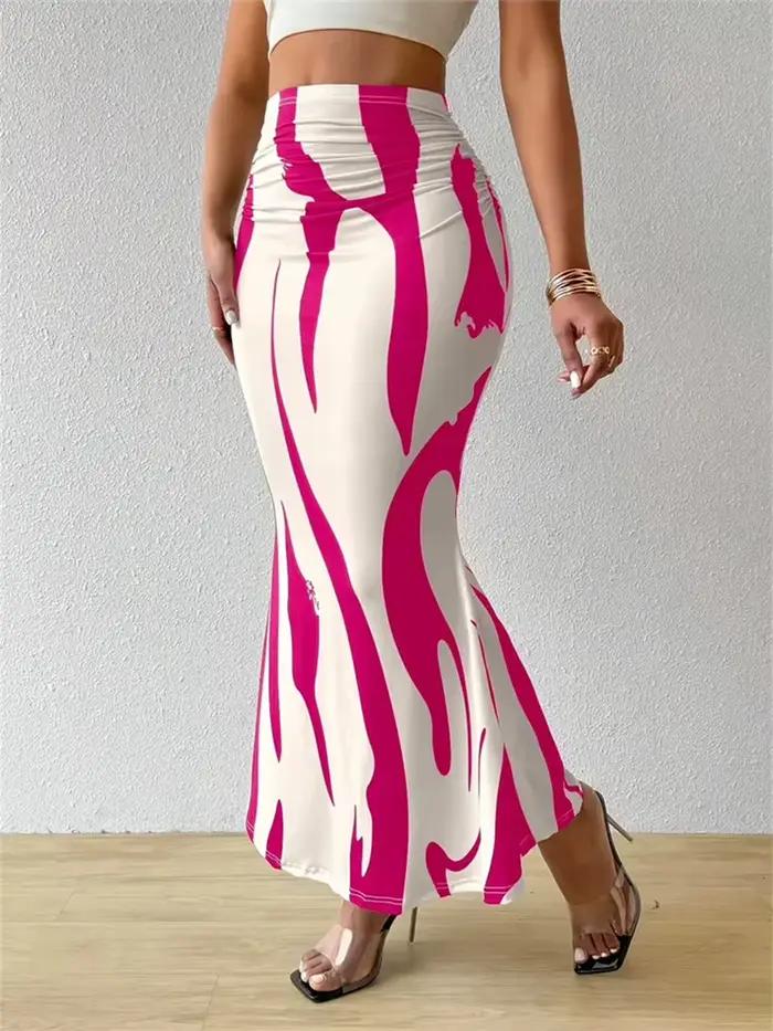 Jupe longue moulante d'été pour femmes, décontractée, taille haute, imprimé zèbre, coupe cintrée, élégante, queue de poisson