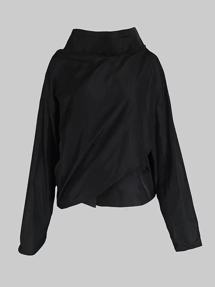 Veste d'automne pour femmes, col haut, manches longues, coupe ample, manteau, couleur unie, asymétrique, Cool, vêtements d'extérieur pour femmes