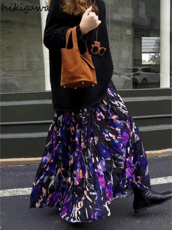 Jupe longue à plis floraux pour femmes