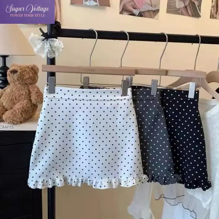 Mini jupe à volants à pois de Style coréen pour femmes