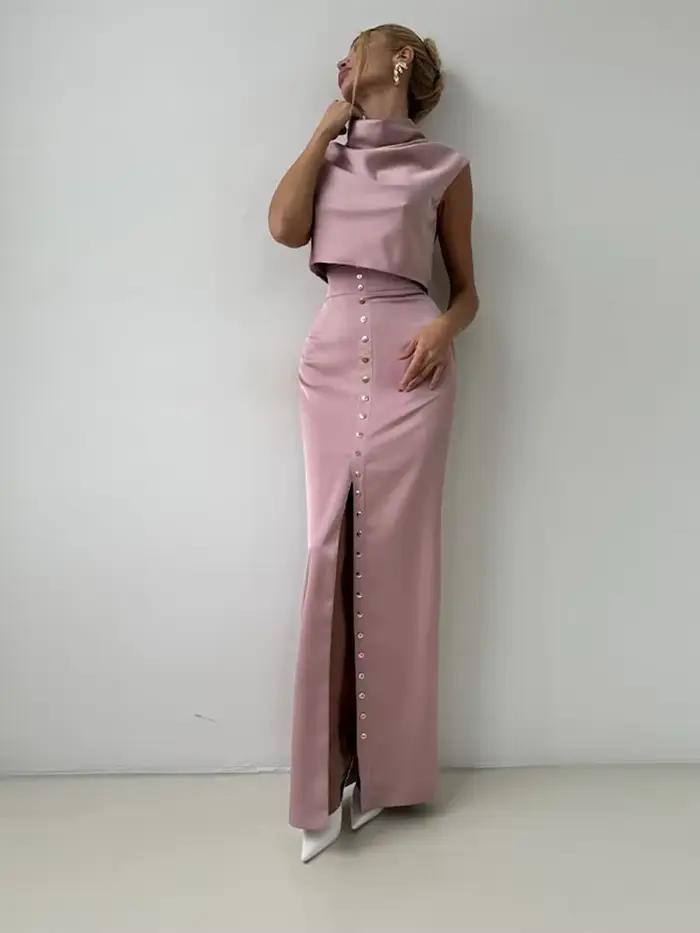 Ensembles élégants de jupes longues en satin pour femmes