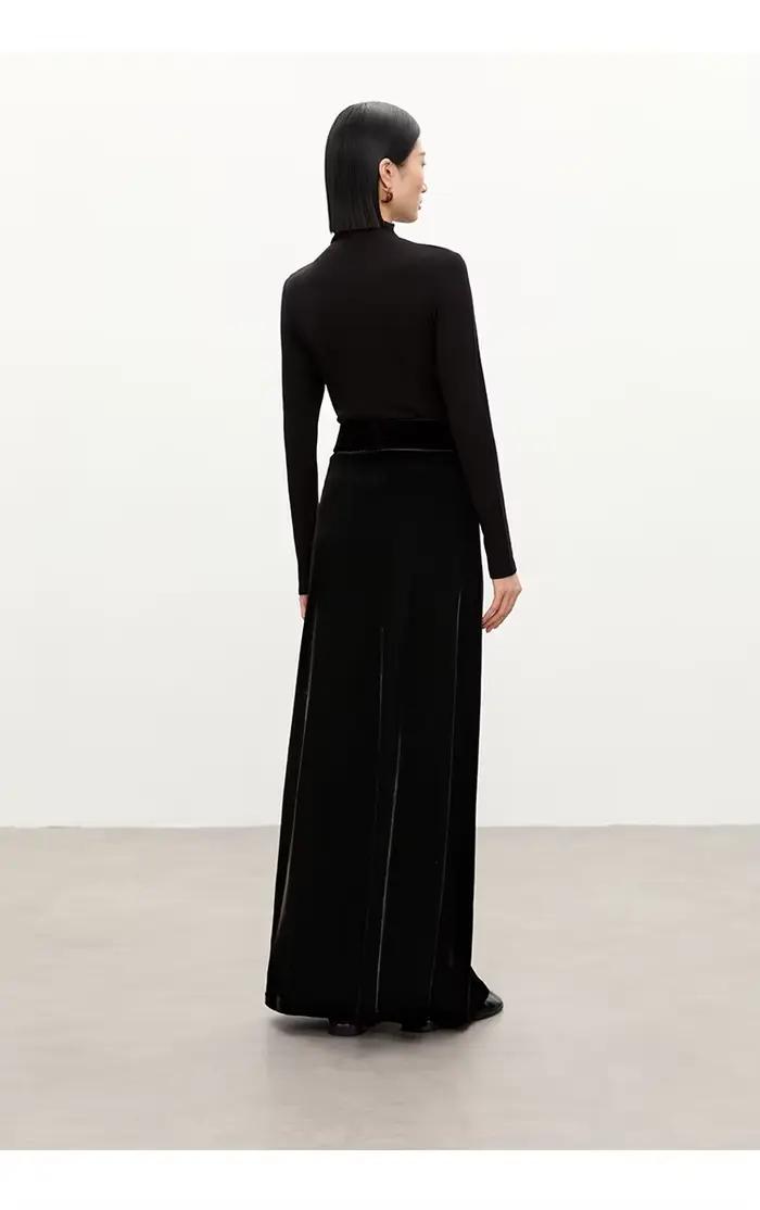 Jupe en velours de soie pour femme, printemps automne, soie de mûrier, taille élastique noire, jupe longue confortable, élégante, raffinée, noble et luxueuse