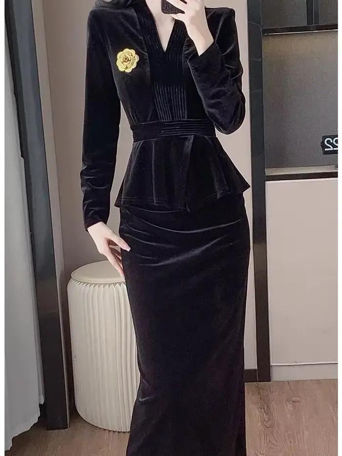 Ensemble jupe et haut en velours pour femme