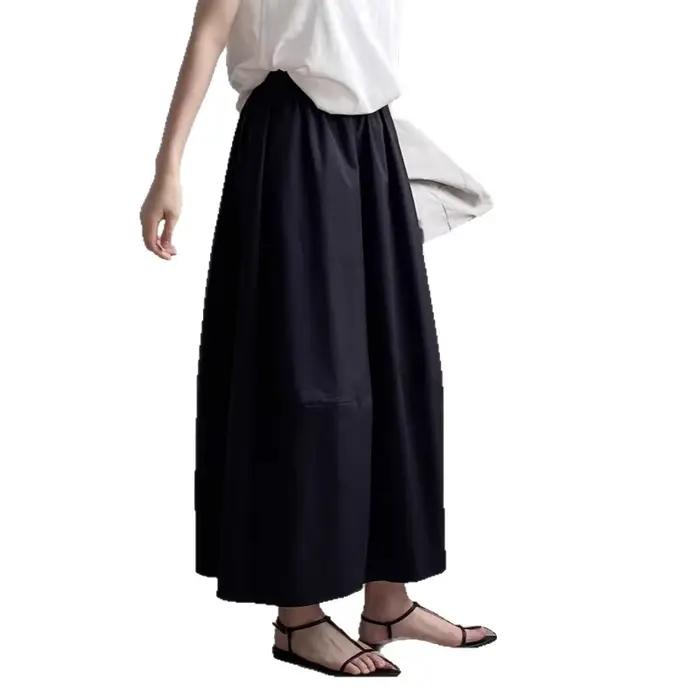Jupe longue évasée taille haute pour femme, coupe ample, taille élastique, couleur unie blanche, style vintage décontracté, idéale pour l'été
