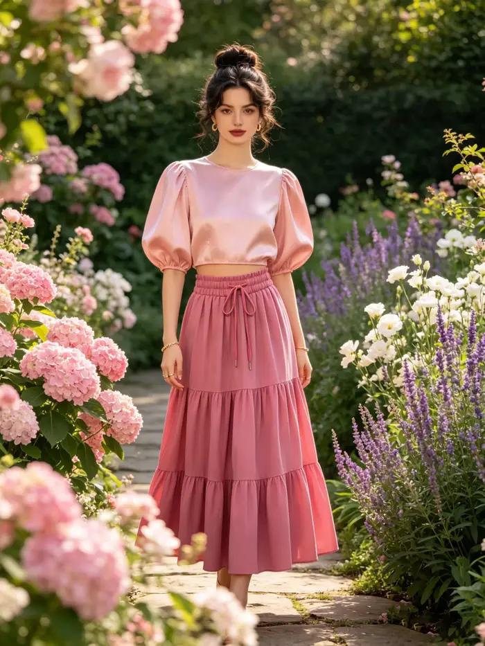 Jupe midi évasée à taille haute avec cordon de serrage