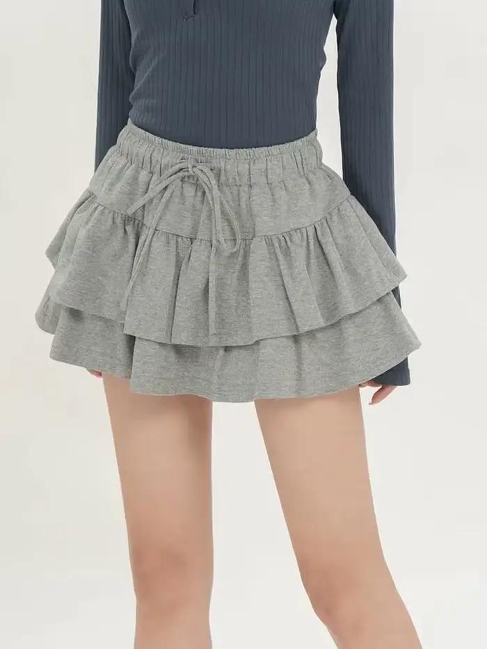 Jupes en coton pur à volants pour femmes, style preppy mignon, jupe de bal, jupe trapèze coréenne vintage à lacets pour le printemps