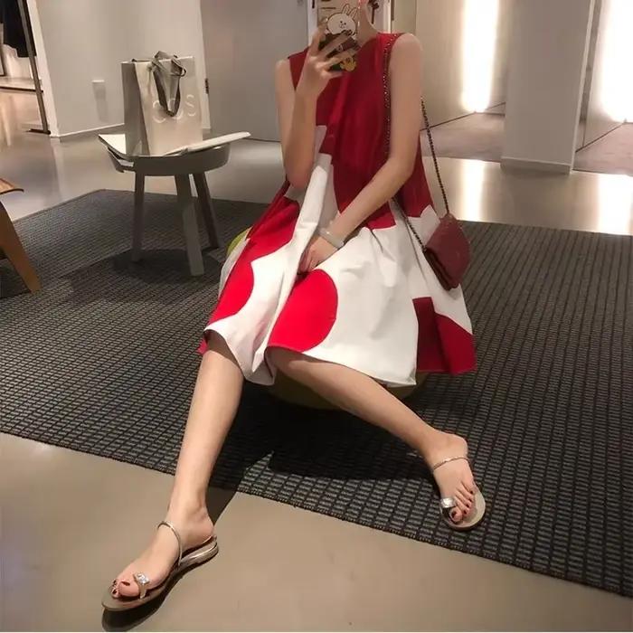 Jupe bouffante rouge à épaules dénudées, Design Sensation, robe pour femmes, manches courtes, longueur aux genoux, taille ample, Style français, tendance d'été
