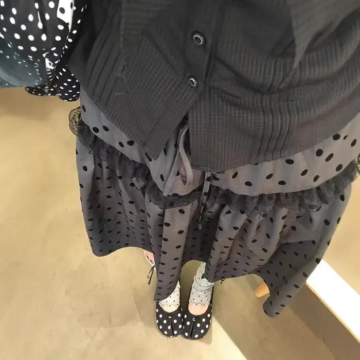 Jupe mi-longue coréenne rétro à pois pour femme