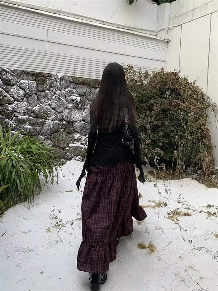 Jupe longue trapèze à carreaux pour femme