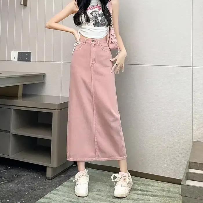 Short en denim rose 100% coton pour femmes, taille haute, fente rétro, élégant et décontracté pour l'été