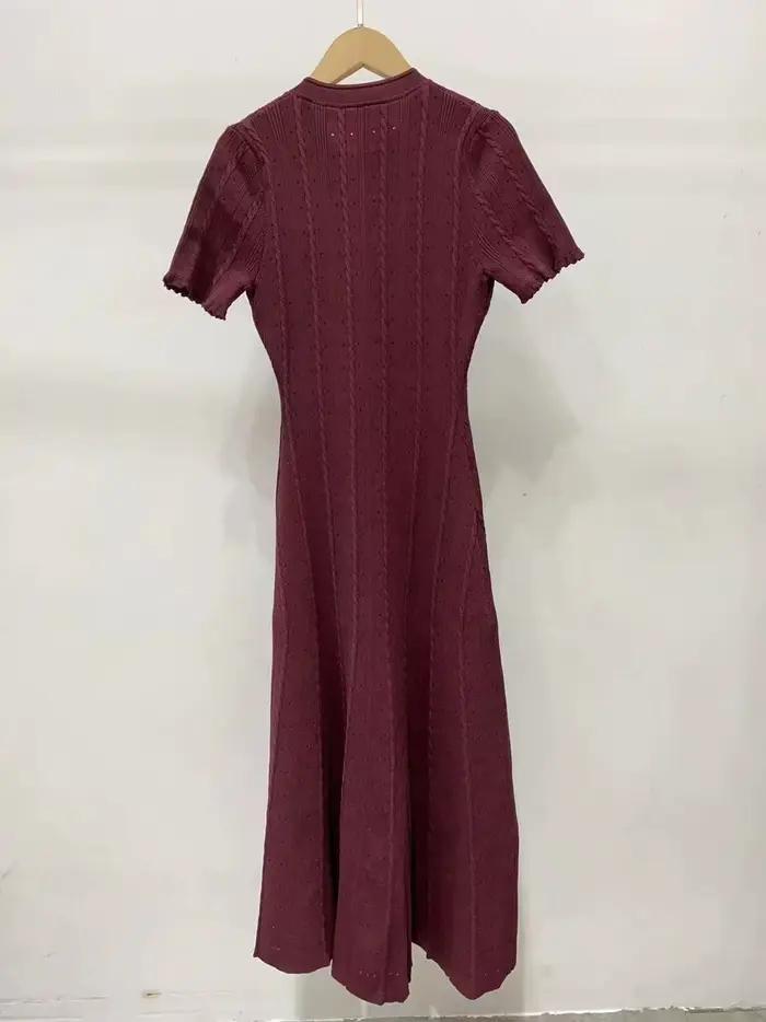 Robe longue tricotée Orange à simple boutonnage pour femmes, nouvelle mode printemps été 2021, col rond, élégante, Slim, manches courtes