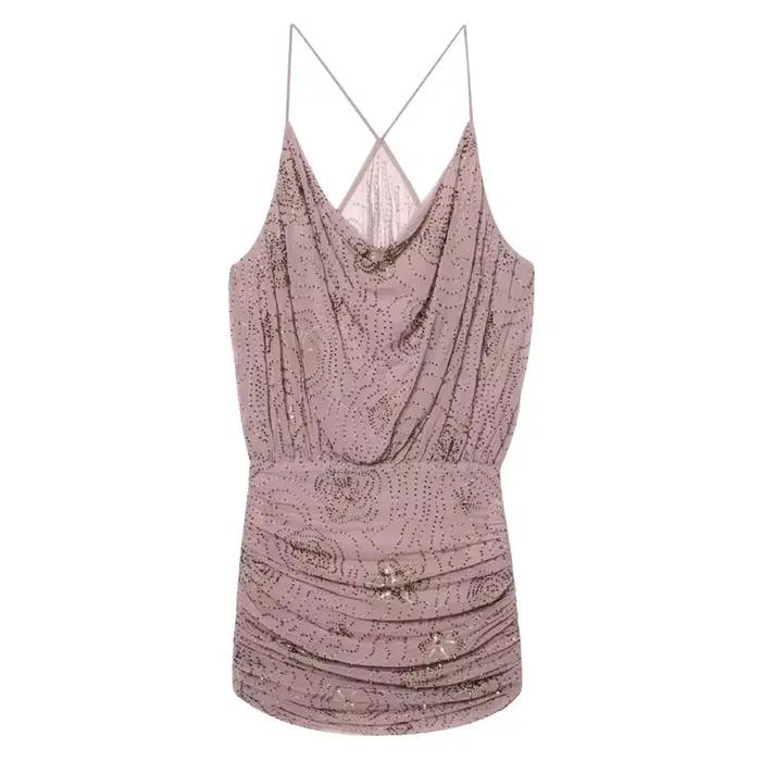 Robe moulante pour femme, robe courte à paillettes et volants, robe de soirée sans manches pour l'été, robe moulante sexy pour bal de promo, nouvelle collection 2026