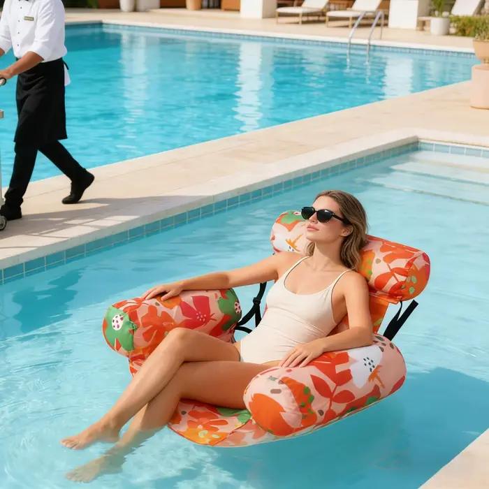 Fauteuil flottant gonflable pour piscine, hamac aquatique, chaise inclinable avec dossier pliable et siège en maille pour adultes et enfants, idéal pour la rivière, le lac et les moments de détente es