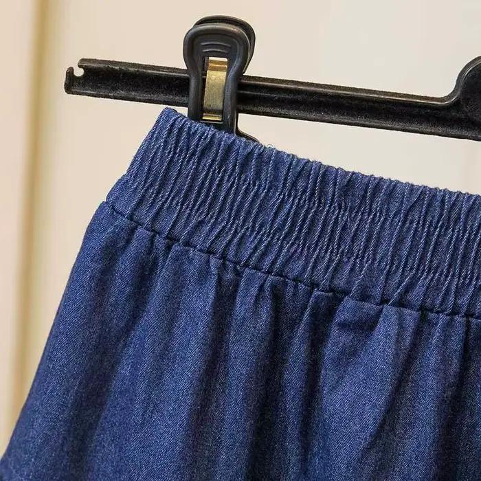 Jupe mi-longue en jean style ethnique rétro taille élastique grande