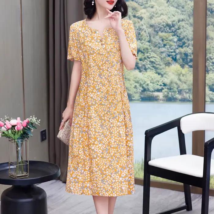Robe Grande Taille Boho Vintage Imprimée à Manches Courtes pour Femmes Occasions Estivales Plage Fêtes Soirées