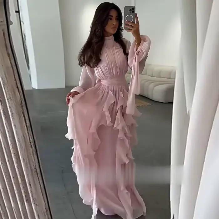 Robe de soirée musulmane Eid femmes Abaya à volants Jalabiya Ramadan robes longues automne robes Largos arabe longue Robe maroc caftan