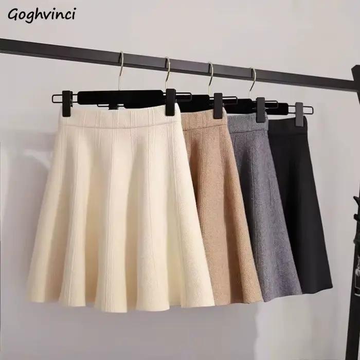 Tricot Mini Jupe pour femmes épais taille haute a-ligne tout-match doux