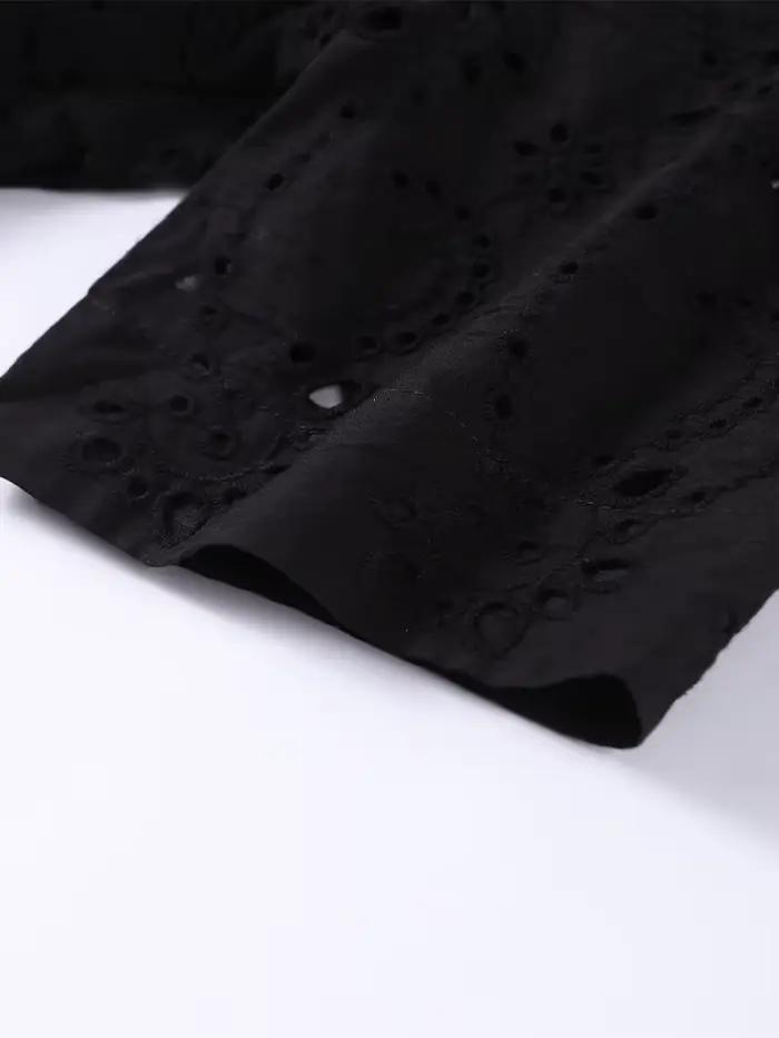 Robe longue élégante noire pour femme avec lacets, manches courtes, poches, ceinture et col rabattu – Collection été 2026 – Coupe ajustée