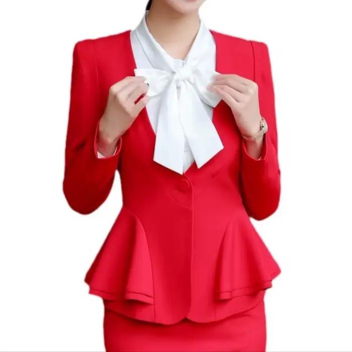 Ensemble jupe courte élégante pour femme, tenue professionnelle à manches longues pour entretien, vêtement de travail formel OL, robe de bureau en coton pour le trajet quotidien