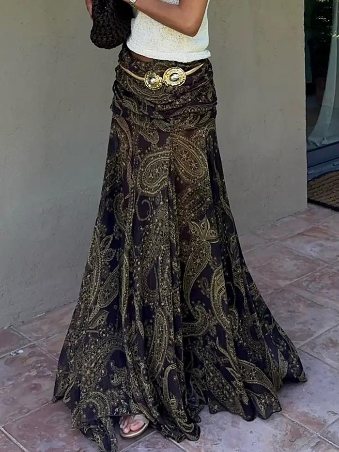 SUCHCUTE – jupes marron à imprimé vintage pour femmes, jupe longue élégante style Boho, Grunge Fairycore, esthétique Y2K, tenues des années 2000