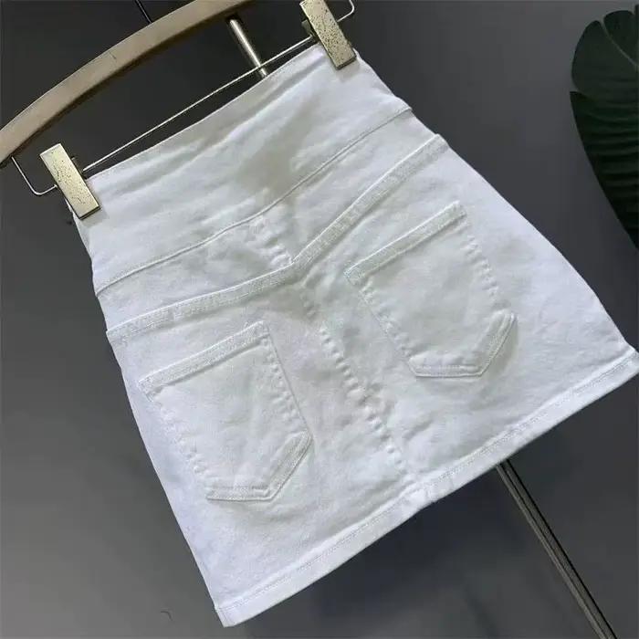 Jupe en jean blanc taille haute pour femmes
