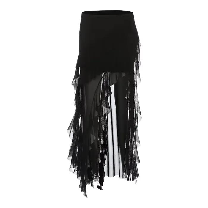 Jupe mi-longue décontractée style urbain cool avec franges taille basse pour femme