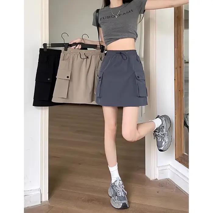 Jupe de travail pour femme à taille élastique et cordon de serrage