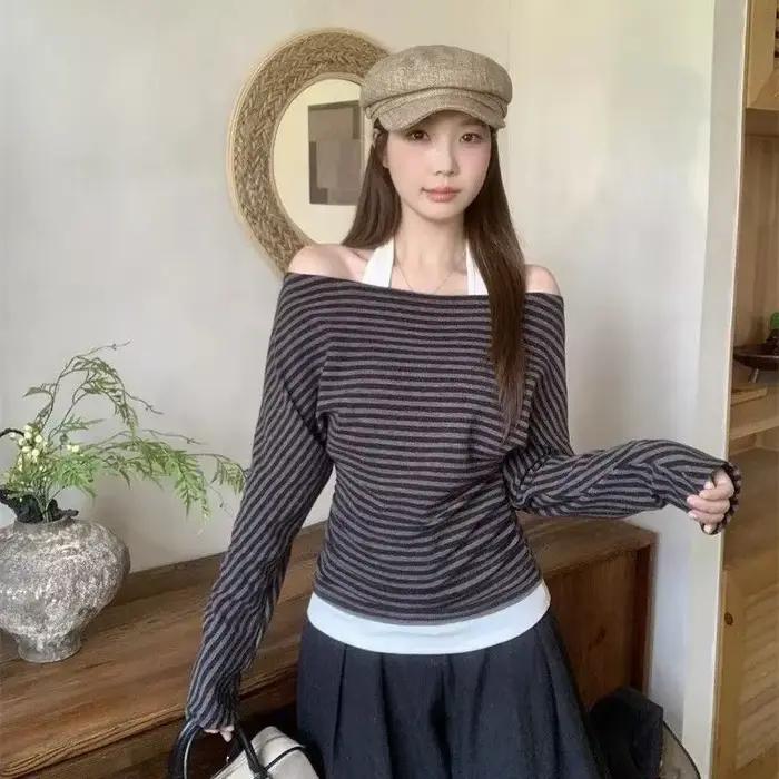 T-shirt rayé à manches longues pour femmes