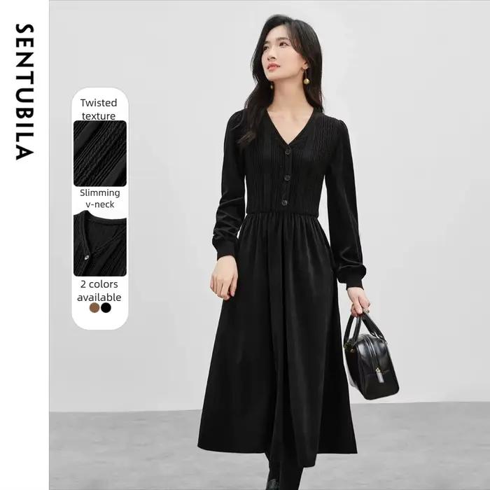 SENTUBILA Robes à manches longues pour femmes en velours côtelé