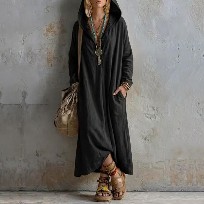 Robe longue à capuche bohème pour femme