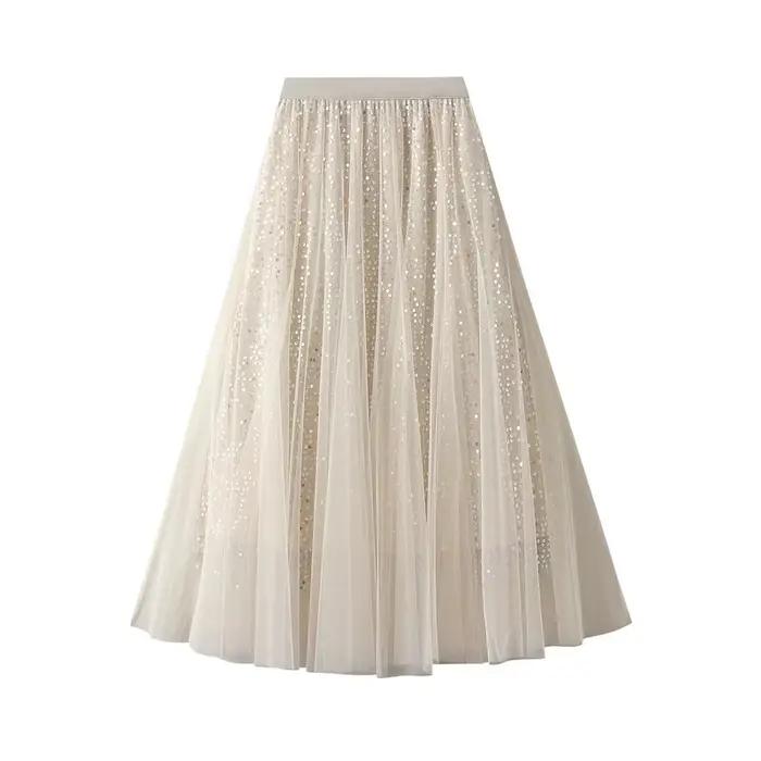 Jupe longue élégante en maille à paillettes pour femmes