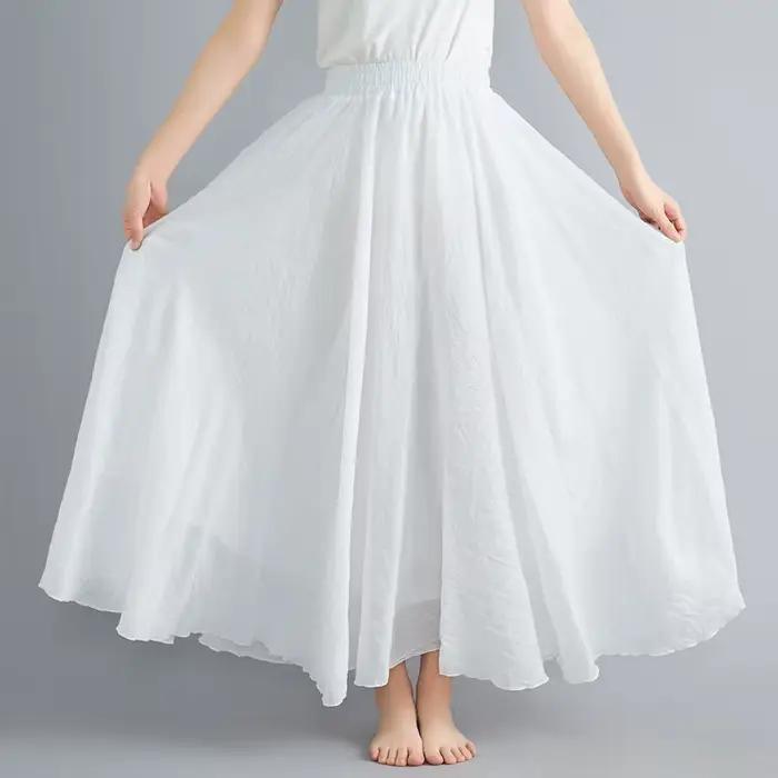 Nouveau 2020 femmes lin coton jupes longues taille élastique plissée Maxi jupes plage Boho Vintage jupes d'été Faldas Saia
