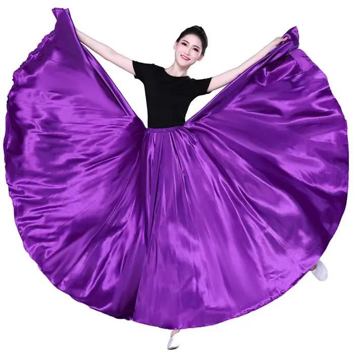 Jupe de performance en satin monochrome avec taille haute élastique, jupe plissée, super grand ourlet, aréir espagnol pour balançoire