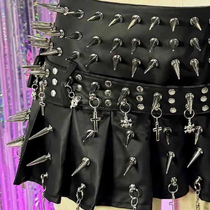 Mini-jupe gothique emo en cuir PU pour adolescentes