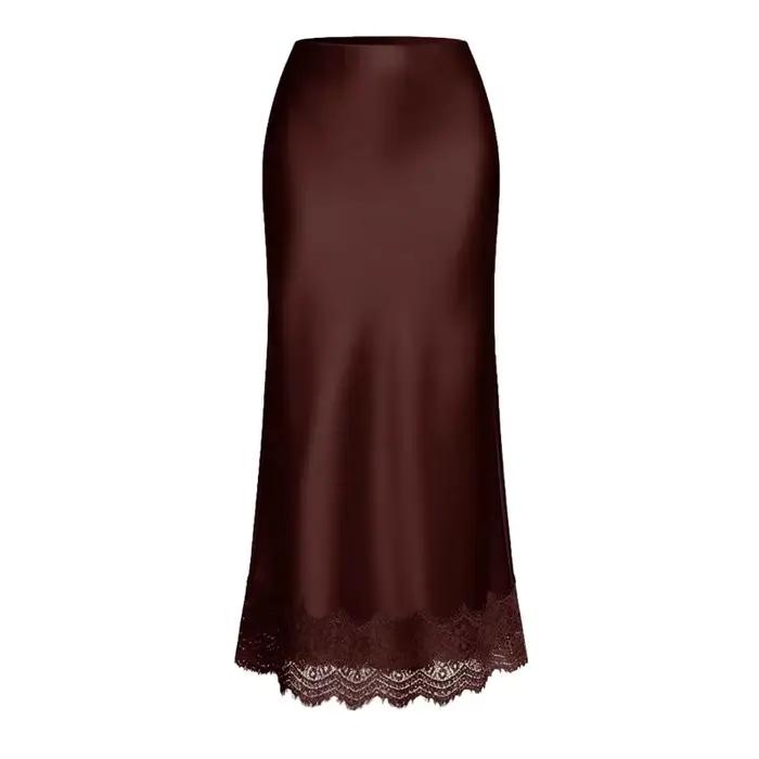 Jupe en satin à dentelle taille haute élastique