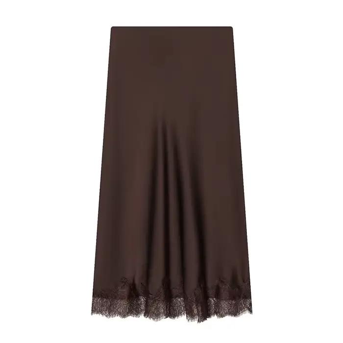 Jupes pour femmes mode dentelle décoration Satin jupe Midi Vintage