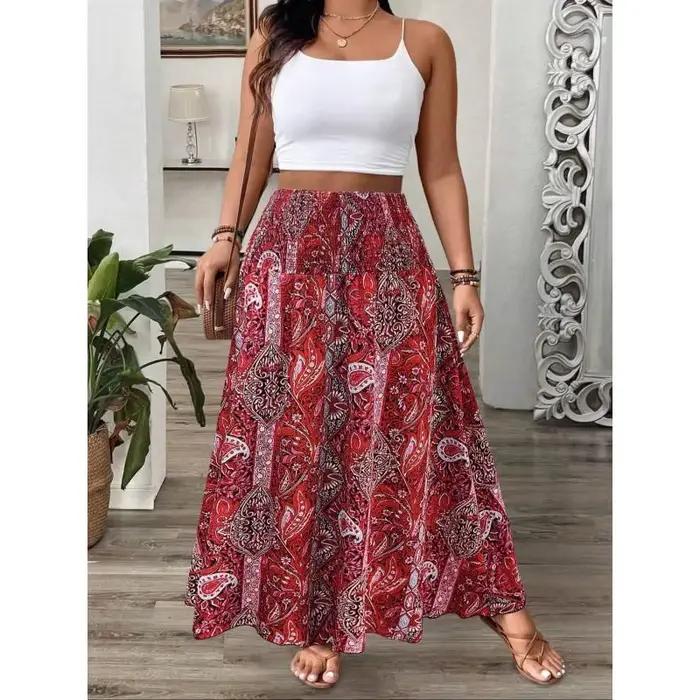 Grande taille 1XL-5XL femmes bohème imprimé jupes été loisirs tempérament longueur jupe