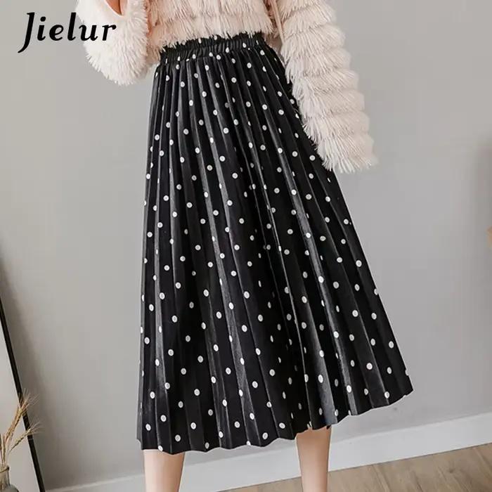 Jielur – jupe plissée noire pour femme