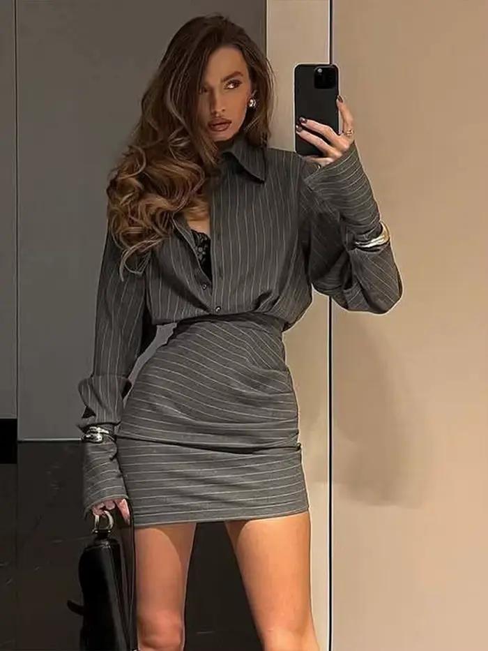 Ensemble jupe rayée sexy pour femme