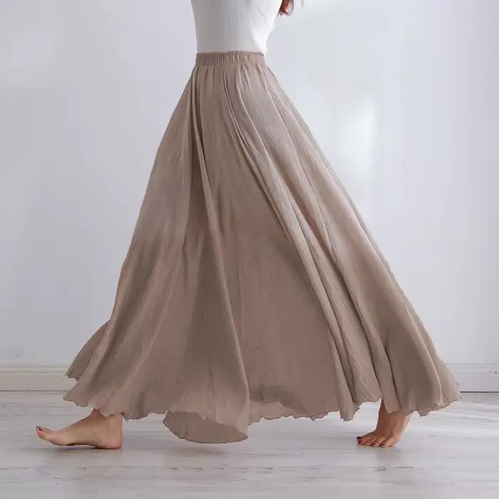 Jupe Maxi en coton et lin pour femmes