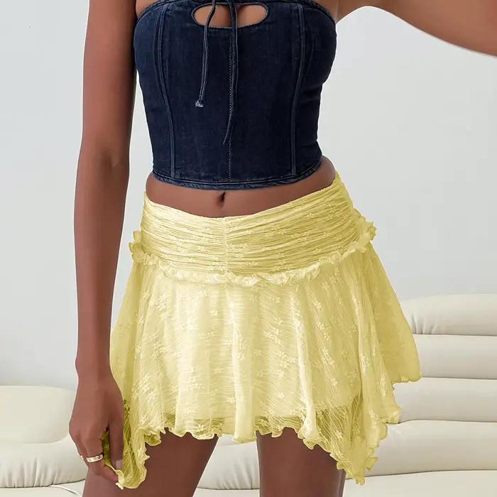Mini jupes froncées en dentelle pour femmes
