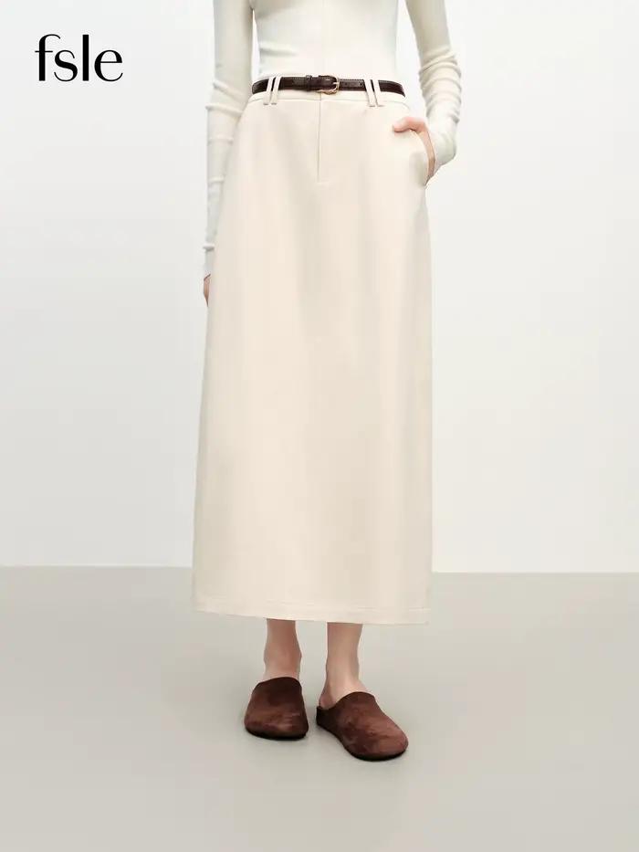 FSLE – jupe droite Extra longue en coton pour femmes