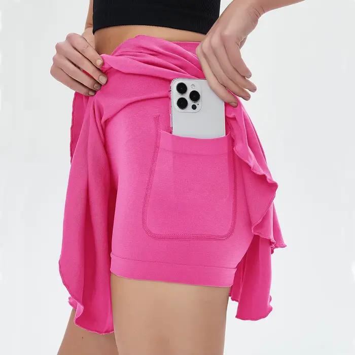 Jupe courte de sport taille haute CZGUKE pour femme avec ceinture et poche de sécurité
