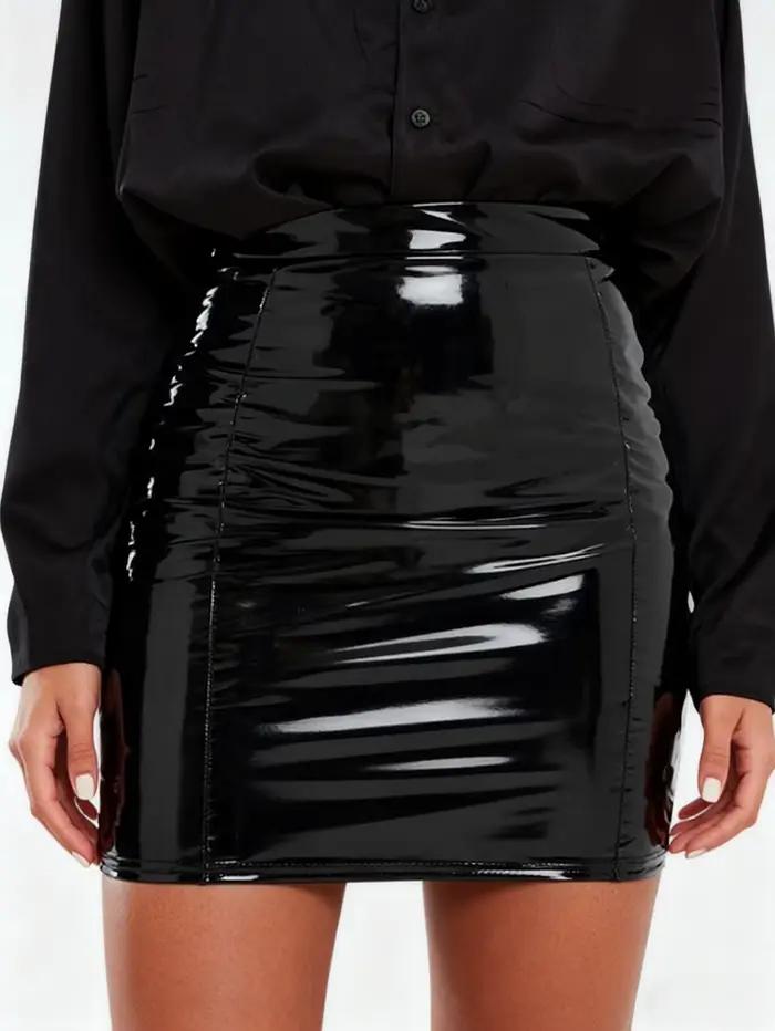 Jupes courtes sexy en similicuir extensible brillant pour femmes style chic occassions spéciales et quotidienne