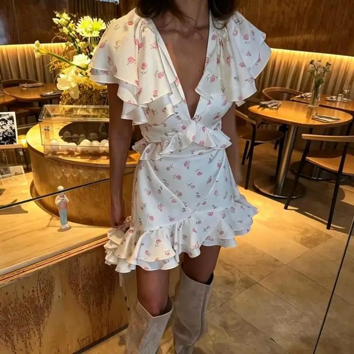 Robe Courte Chic à Imprimé Floral Français