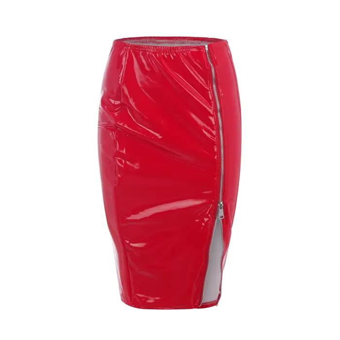 Mode femmes jupe en cuir brillant Pvc