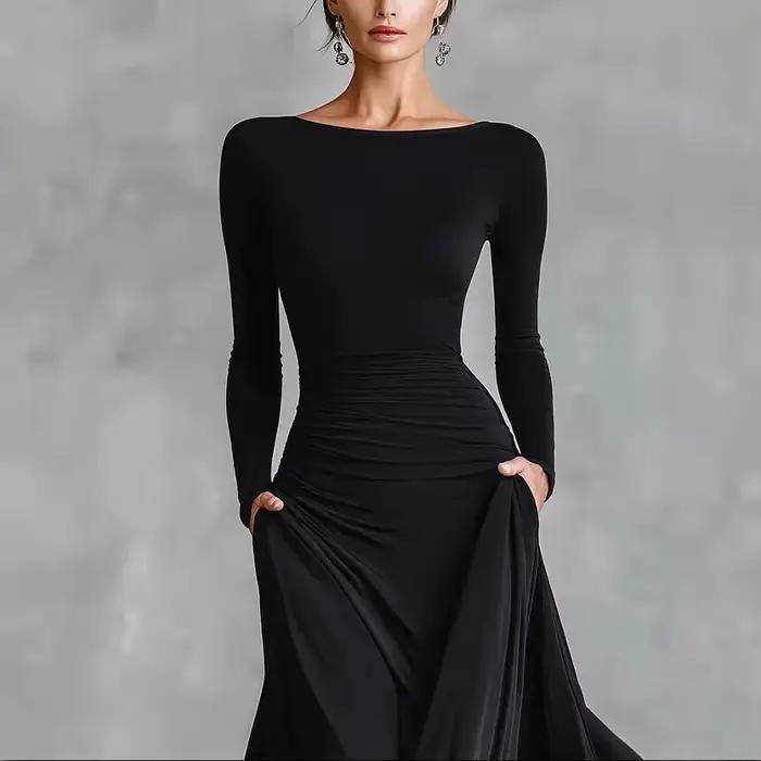 Robe longue noire Simple et élégante pour femmes